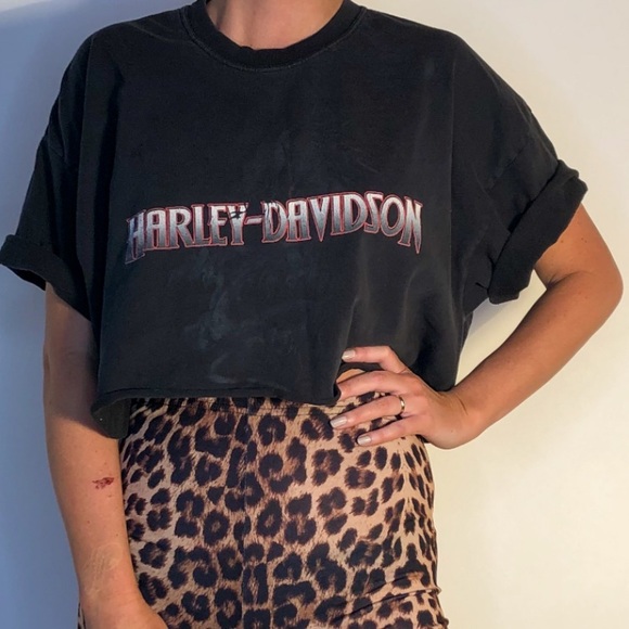 Vintage Distressed Hand Cut Harley-Davidson Crop - Picture 3 of 5